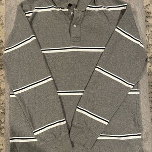 Vintage Y2K Steve & Barry's Gray Polo with White and Black Stripes Size XL